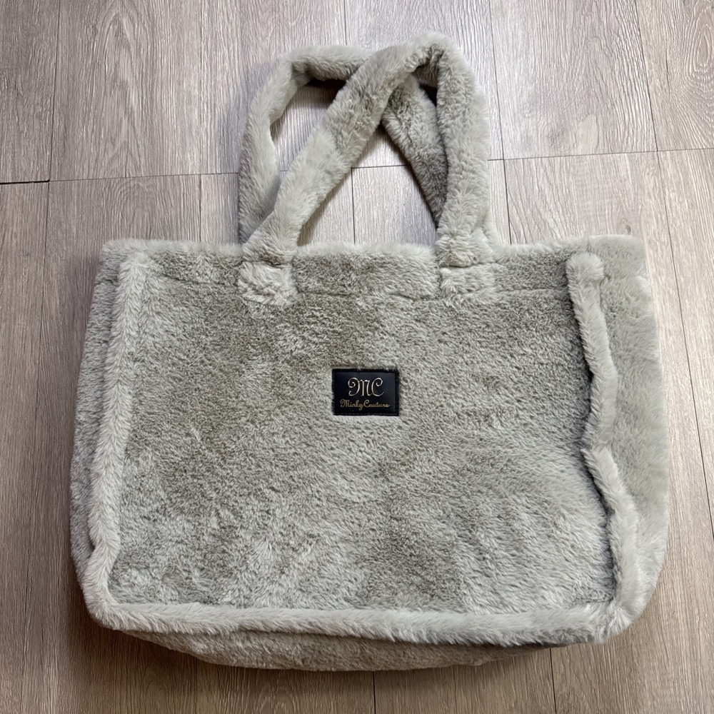 Minky Couture Fuzzy Faux Furry Handbag Purse Gray Color Soft Plush Fall Winter